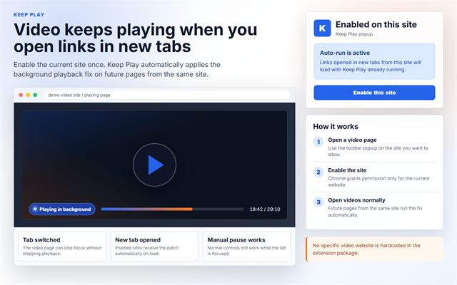 Keep Play extension screenshot